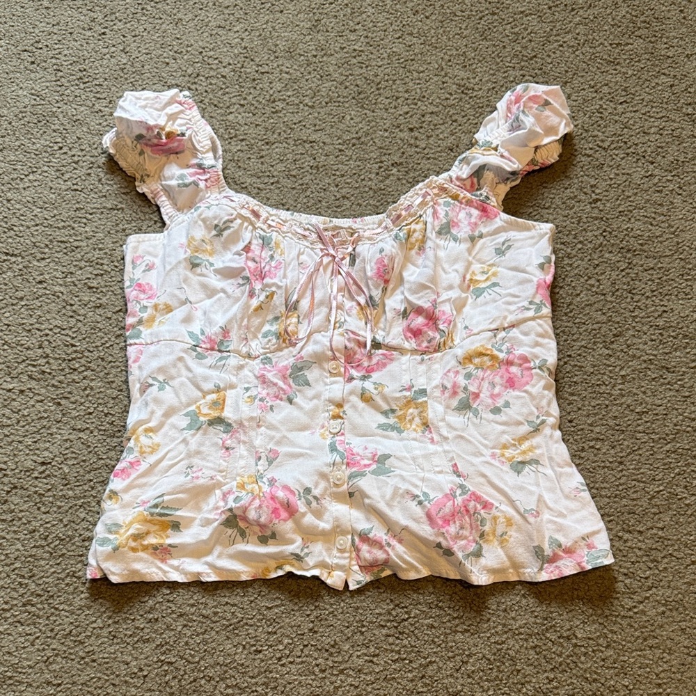 Hollister Pink and Yellow Floral Blouse